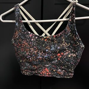 lululemon athletica Black Floral Splatter Strappy Sports Bra